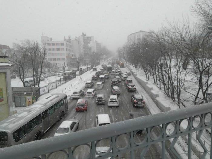 Коллапс на дорогах Владивостока: холмистость, снег и ветер
